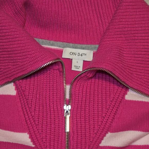 ON 34th Women’s Size L Pink Striped Half-Zip Sweater Pullover Long Sleeve - Picture 3 of 7
